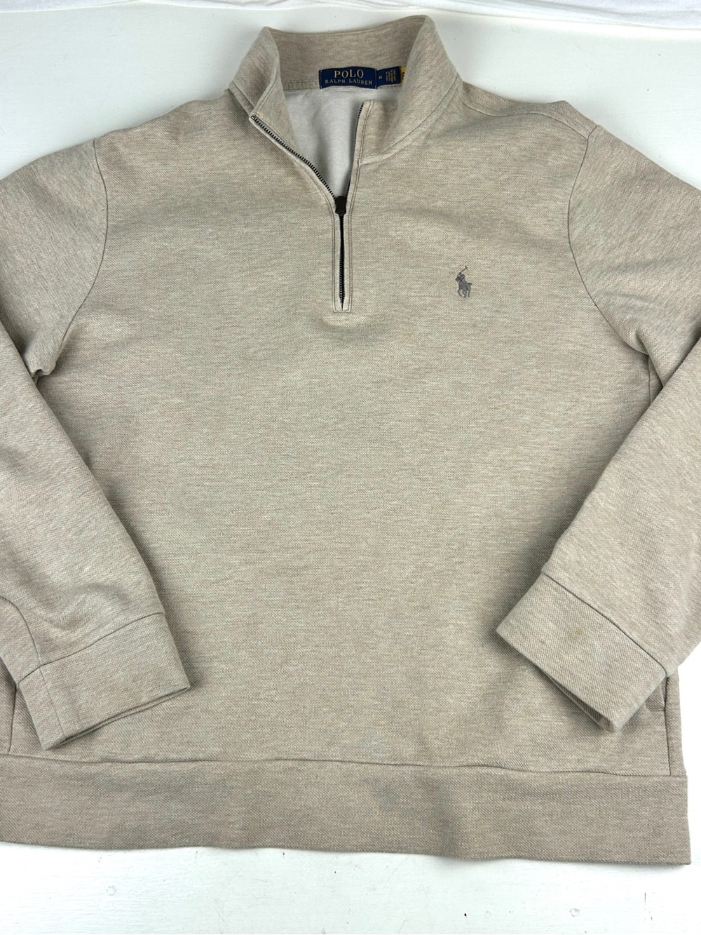 Polo Ralph Lauren Pullover Mens Medium Beige 1/4 Zip Pony Logo